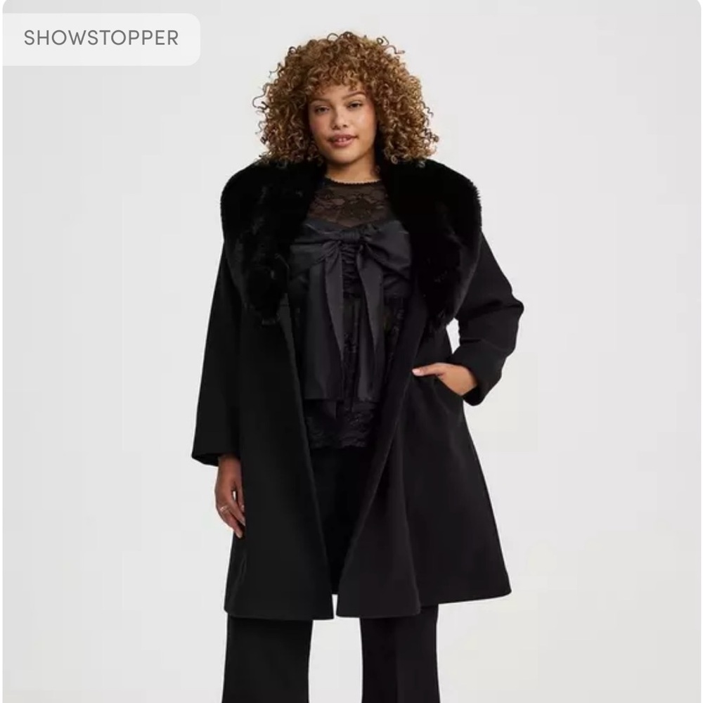 Torrid Fit and Flare Black Faux Fur Collar Coat